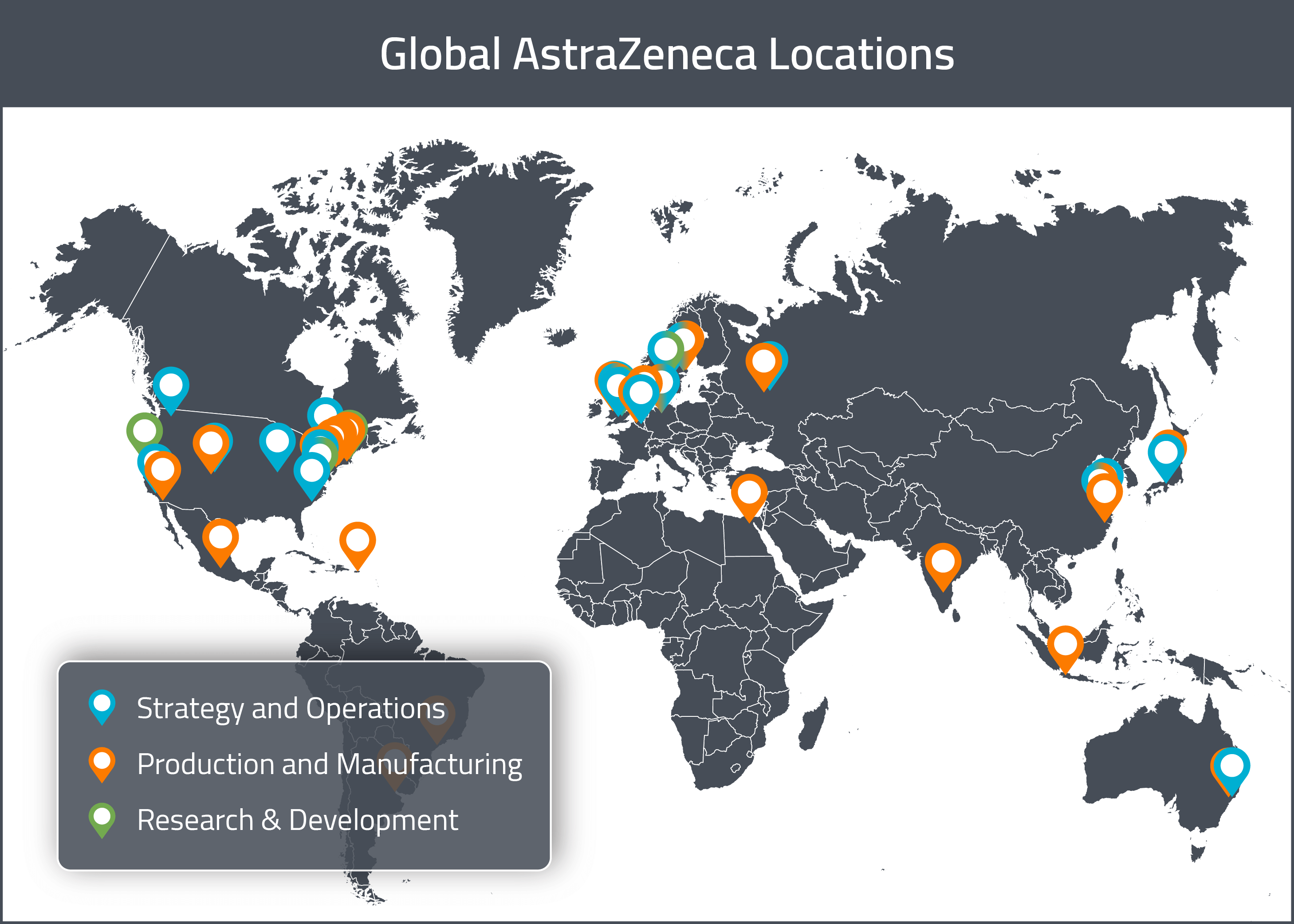 A map of AstraZeneca's global drug development locations