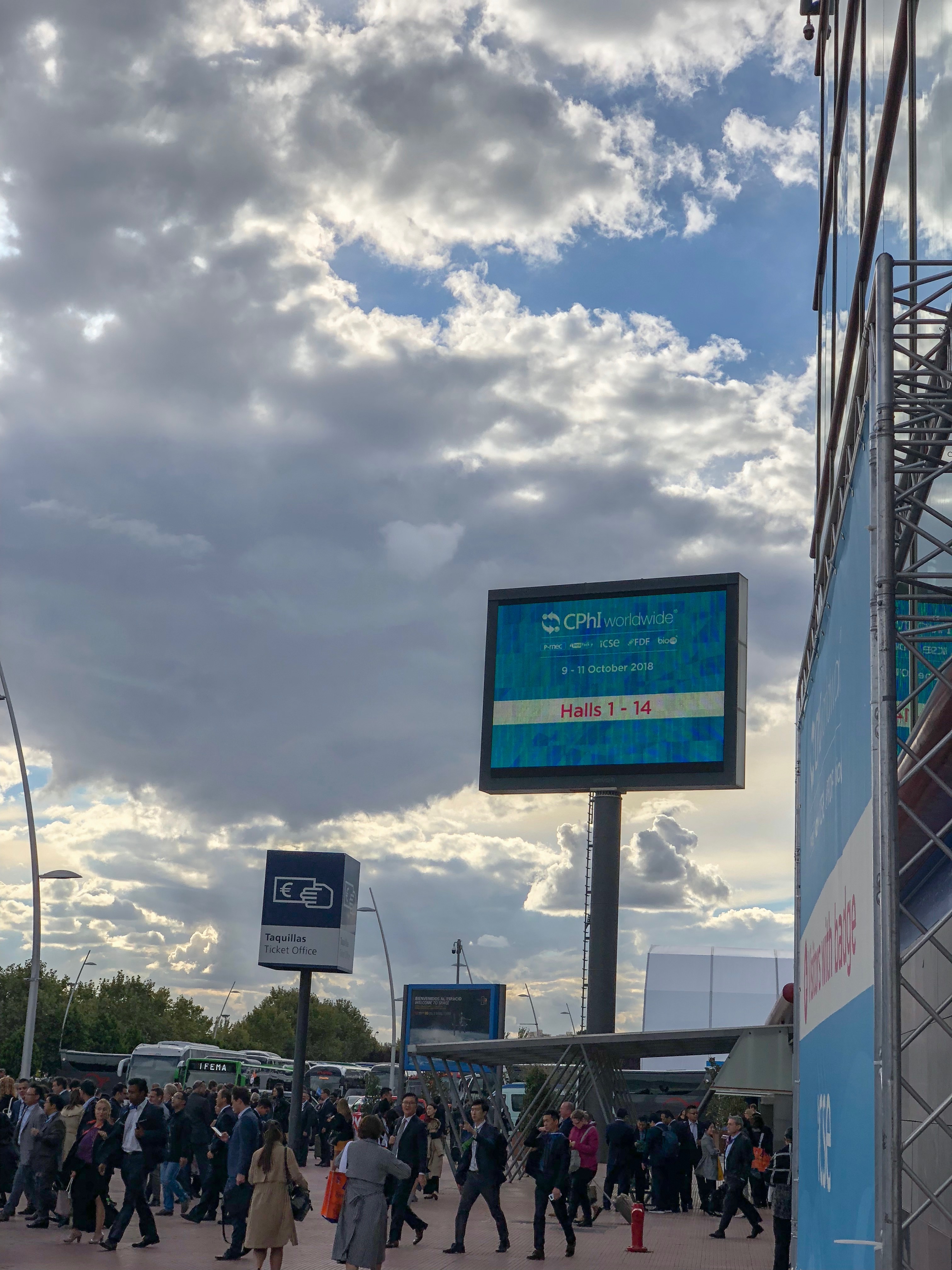 Large billboard sign at IFEMA Madrid for CPhI Worldwide 2018 Conference
